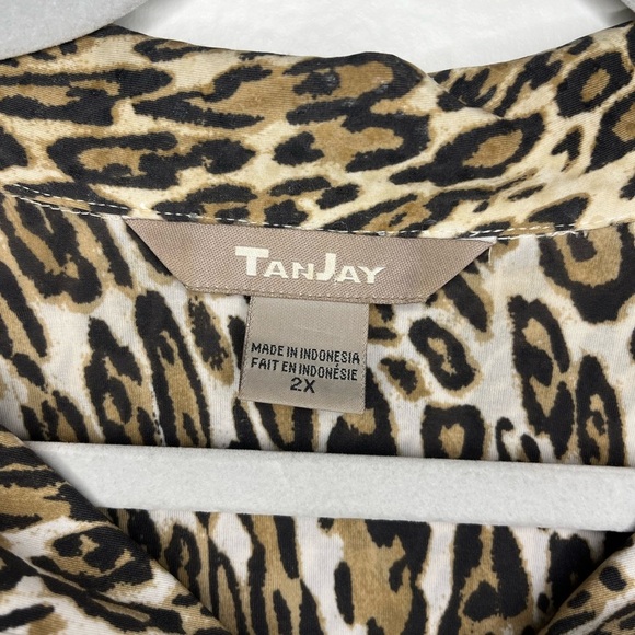 TanJay Leopard Print Sequin Zip-Up Blouse Top 2X - Picture 2 of 9
